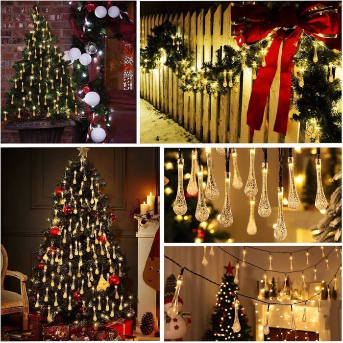 Cordão de luzes solares para exterior, luzes de Natal, branco quente, 30 LEDs, 6,5 m, multicolorido.