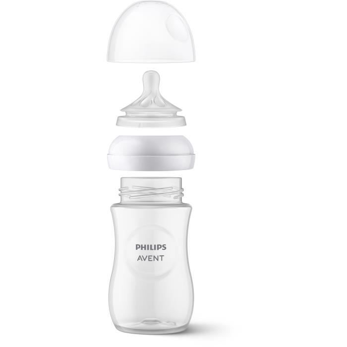 Set van 2 babyflessen - PHILIPS AVENT - Natural 3.0 - Anti-koliek - 260 ml - AirFree - Speen in borstvorm - Wit