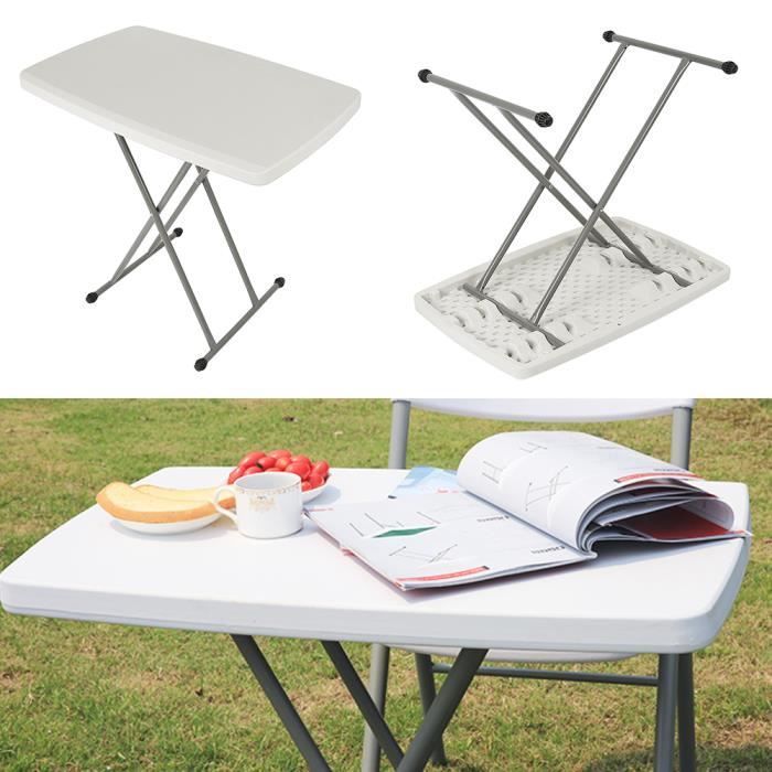 Tavolo pieghevole regolabile - Bianco - 76 x 50 x 74 cm - Giardino - Esterno - Mobili da giardino