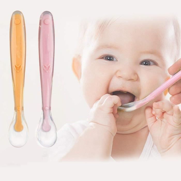 Cucharas suaves para bebés ChaoHuiFeng de silicona, juego de 4 cucharas para la introducción de alimentos sólidos, para bebés de 4 meses.