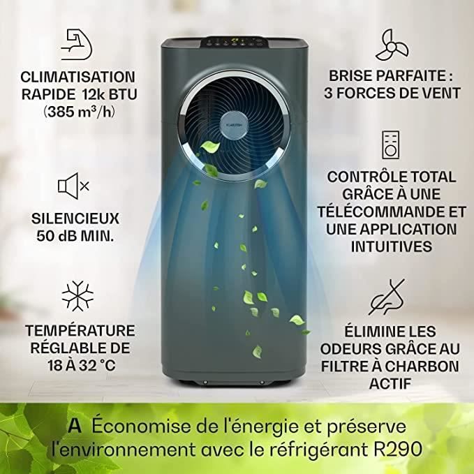 Aire acondicionado portátil Klarstein de 12000 BTU con función de ventilador y deshumidificador - Gris