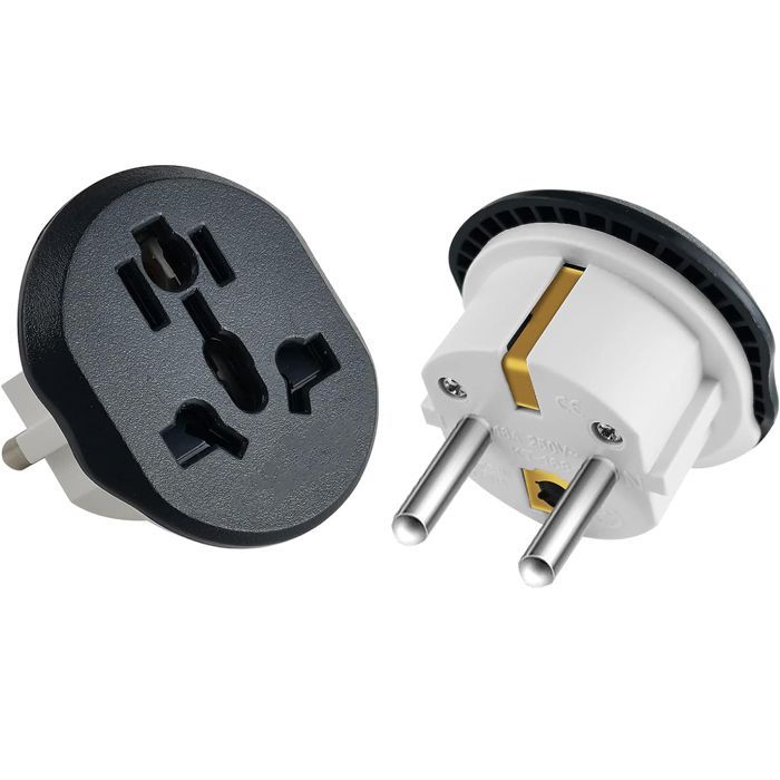Set van 2 universele reisstekkeradapters type E/F (Franse stekker) voor gebruik in de VS, het VK, China, Italië en Zwitserland - Yuan