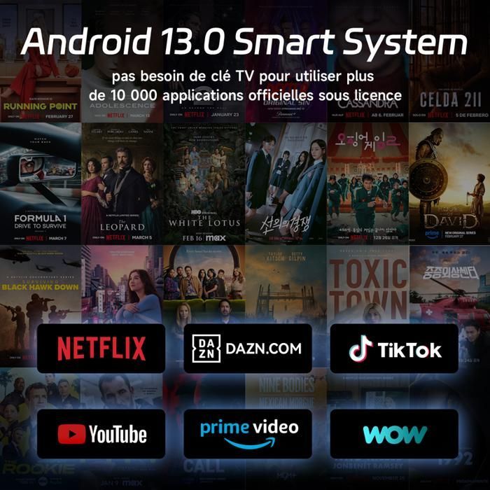 Projetor de vídeo - ZOOMCAT - Oficial Netflix - Foco automático Android 13 - Full HD 1080p 35000lm - Suporte a 4K - Projetor WiFi 6