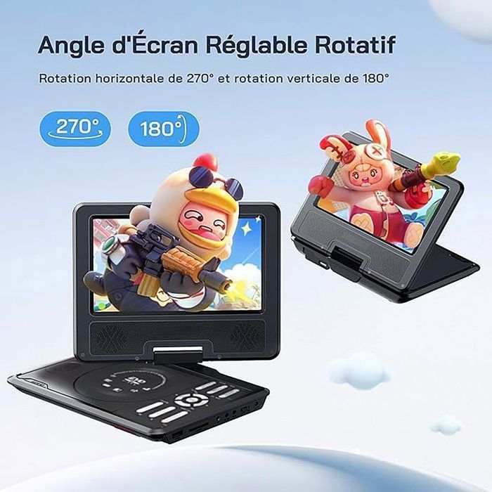 Reproductor de DVD portátil de 10,1 pulgadas, reproductor móvil HD EVD, memoria de reproducción, altavoces estéreo, compatible con discos/tarjetas SD/USB.