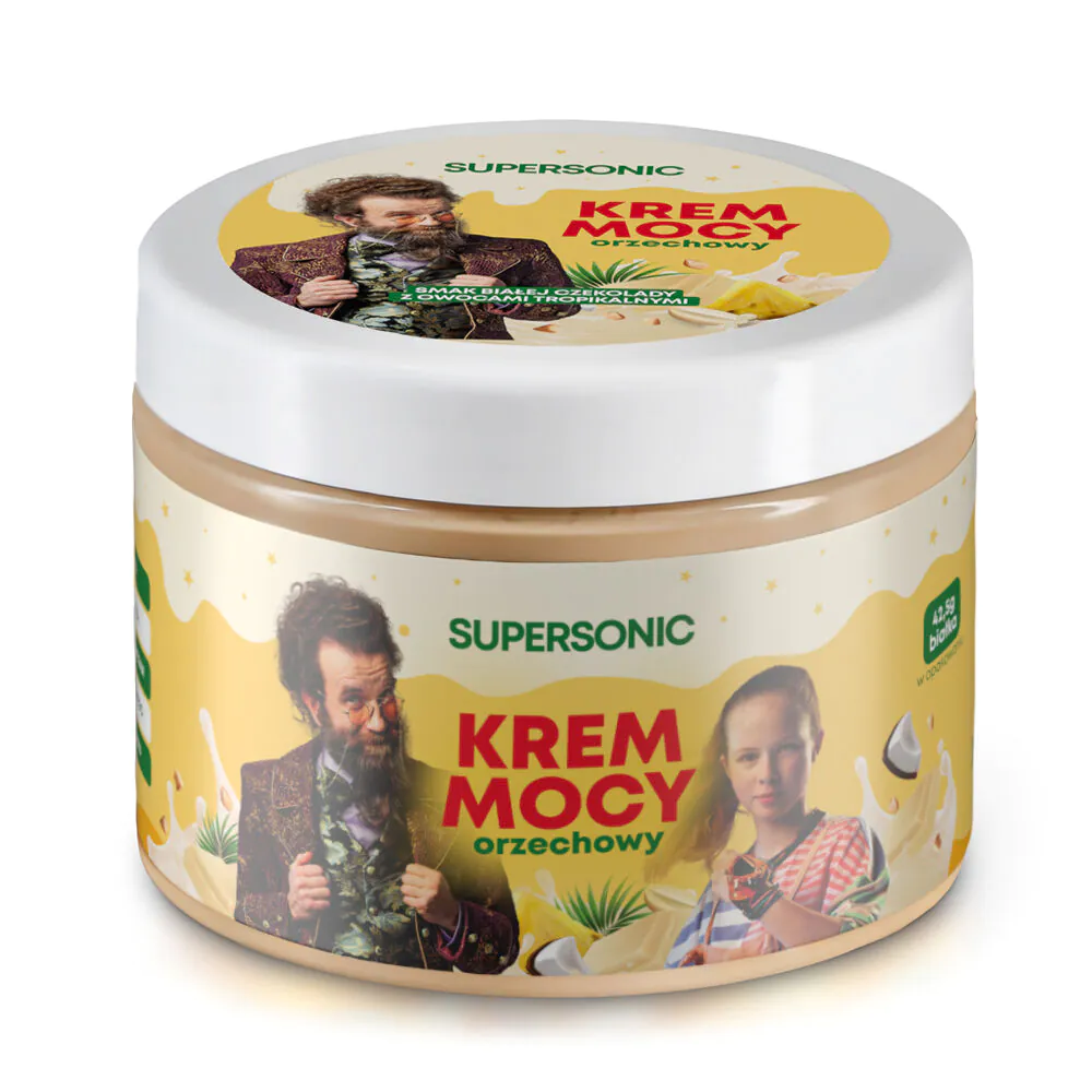 Supersonic Krem Mocy orzechowy o smaku białej czekolady z owocami tropikalnymi 250g
