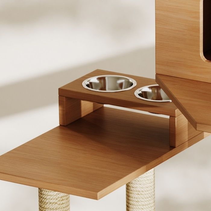 Arbre à chat -CDISPLAY -avec espace repas - 74 × 47 × 172 cm - Meuble multifonctionnel pour chat