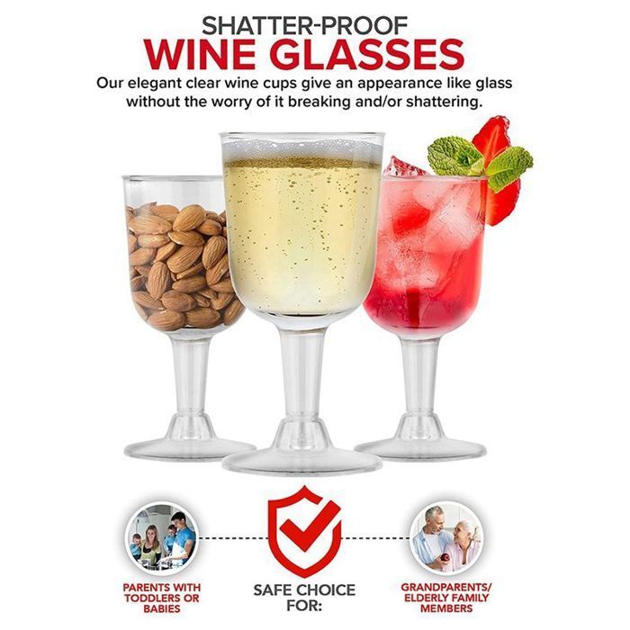 60 copas de vino de plástico transparente reciclables - Vasos irrompibles - Vasos desechables y reutilizables