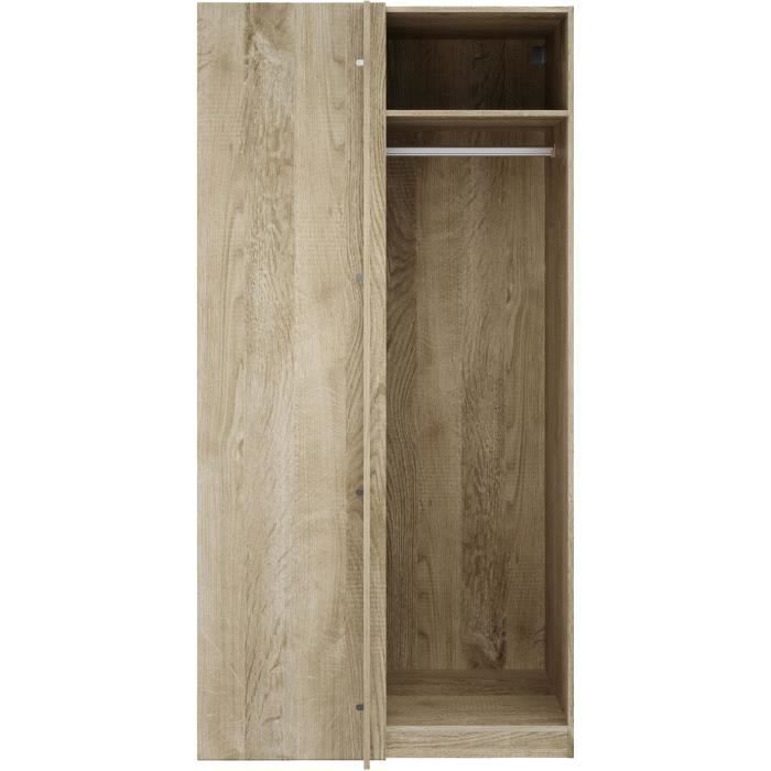 Armario esquinero - Acabado en roble - 3 estantes - 1 barra para colgar ropa - 100 x 66 x 200 cm (ancho x profundidad x alto)
