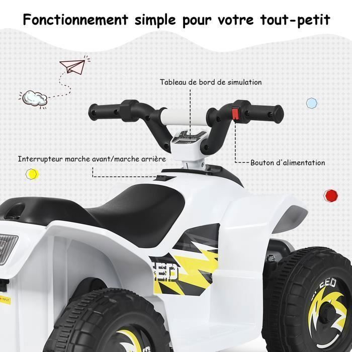 Quad eléctrico COSTWAY para niños, 6 V, 4,5 km/h máx. Cochecito para niños de 3 años en adelante, blanco.