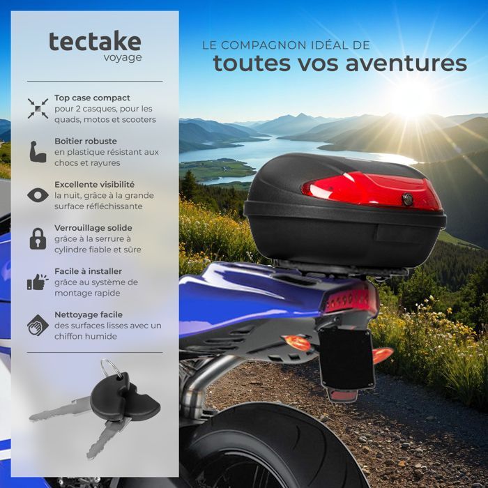 Maletero para ciclomotor - TECTAKE - MATZE Maletero para 2 cascos, 48 L de capacidad con mecanismo de cierre seguro