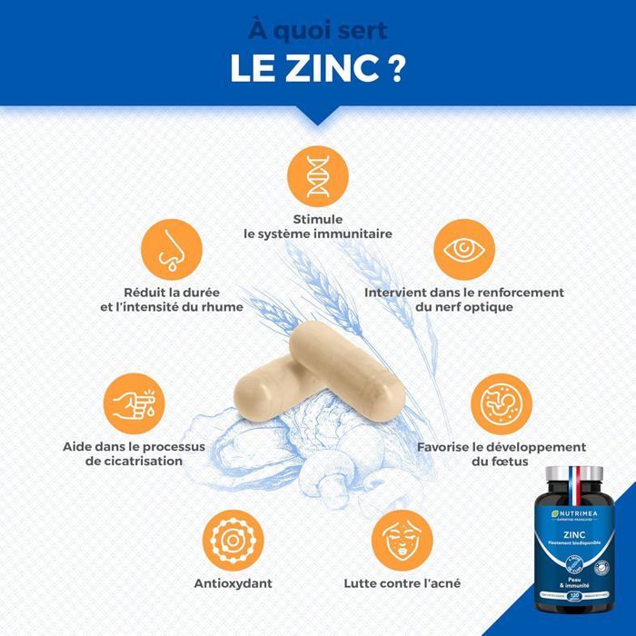 Zinc - 120 Gélules (Cure de 4 mois) Made in France - NUTRIMEA