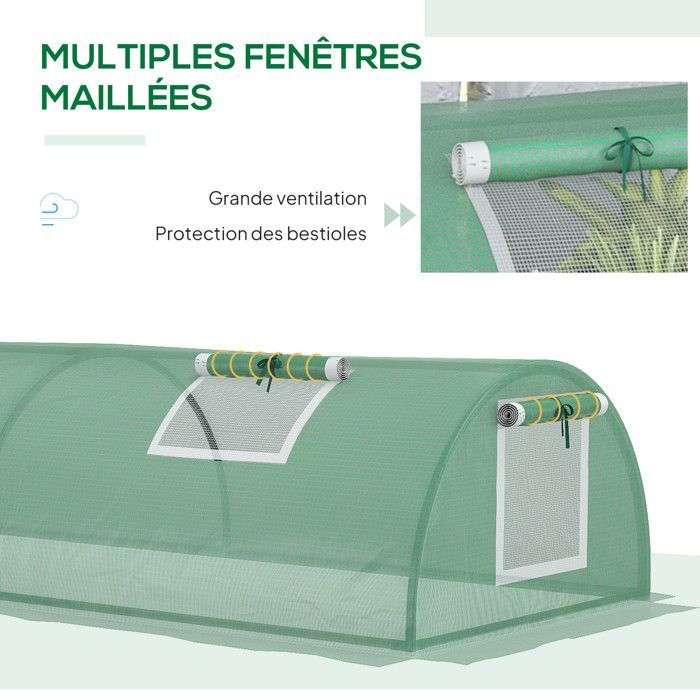 Mini Tunnel Greenhouse - Outsunny - 4 Roll-Up Mesh Doors - High-Density PE Steel 140 g/m² UV Resistant - 200x80x45cm - ver