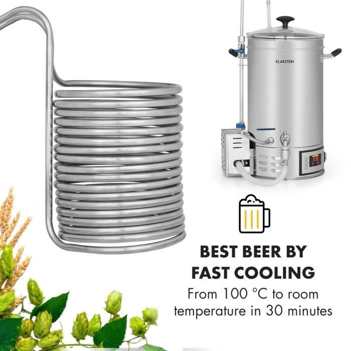 Kit de elaboración de cerveza Klarstein Chiller 12: Enfriador de inmersión para la elaboración de cerveza - Ø 21,5 cm - 18 serpentines de acero inoxidable
