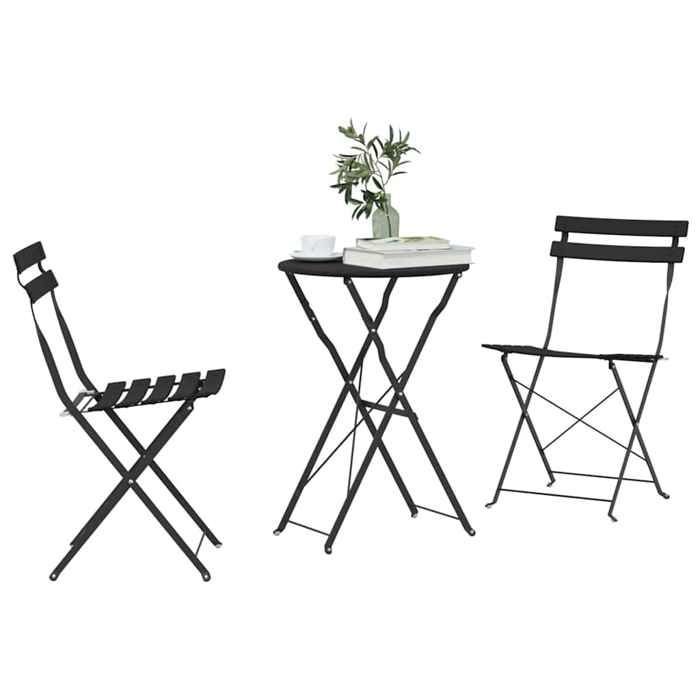 Folding bistro set - BURKE - Anthracite - Steel - 3 pieces - Folding table - Folding chairs - 50x50x71 cm