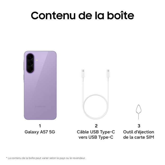 SAMSUNG Galaxy A57 5G AI Smartphone 128 Go Lavande - Version française