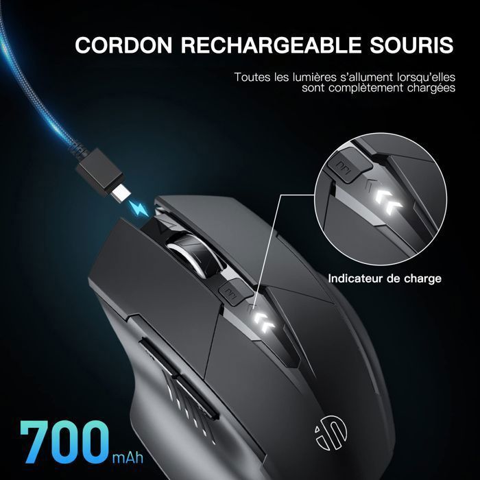 BRILLSTEN Tri-mode Rechargeable Wireless Mouse (BT5.0/BT4.0/2.4GHz), Silent, Battery Indicator, Type-C, Black