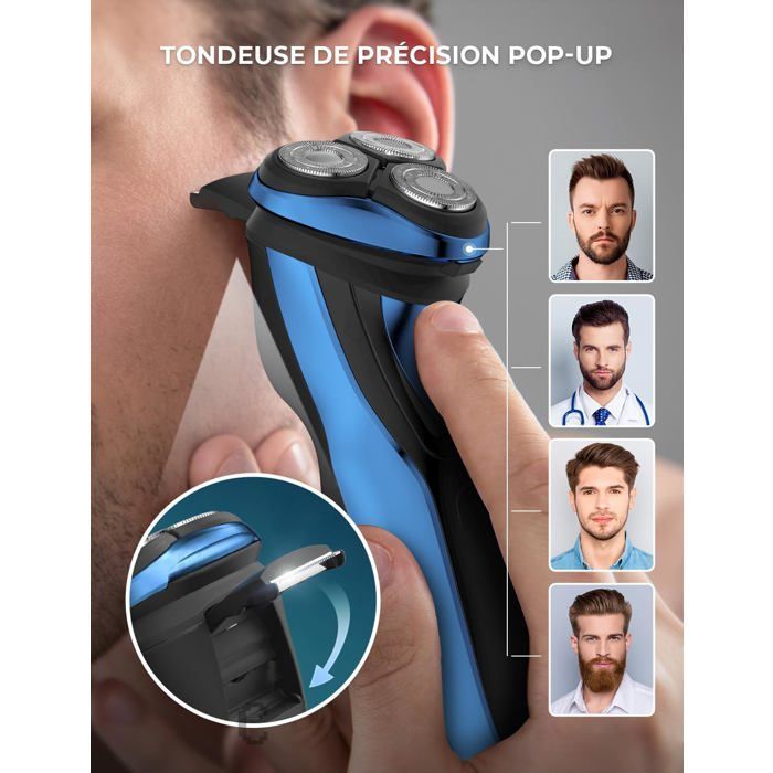 Electric Razor for Men, Rotary Head Razor with Precision Beard Trimmer, IPX7 Waterproof, Wet and Dry Razor with Lock