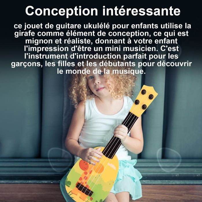 Ukelele C de 36x12cm, juguete educativo para niños con un bonito diseño de jirafa y 4 cuerdas ajustables para desarrollar el interés por el ukelele.