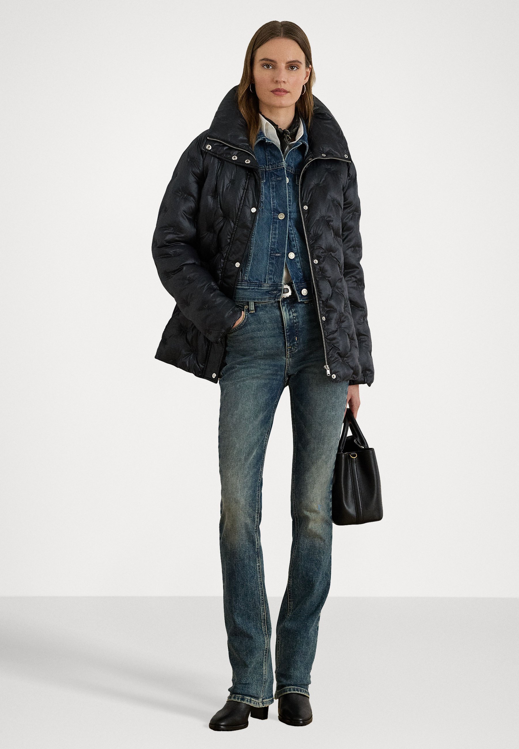 Lauren Ralph Lauren GEWATTEERDE DUFFENCOAT MET LOGO EN FUNNELNECK - Winterjas - zwart