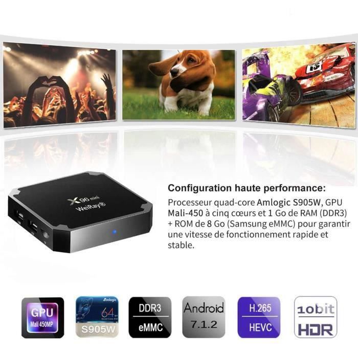 WEIRAY X96mini TV Box Android 7.1 | 4 GB DDR3 RAM, 32 GB eMMC, Amlogic S905W, 4K HDR, Wi-Fi