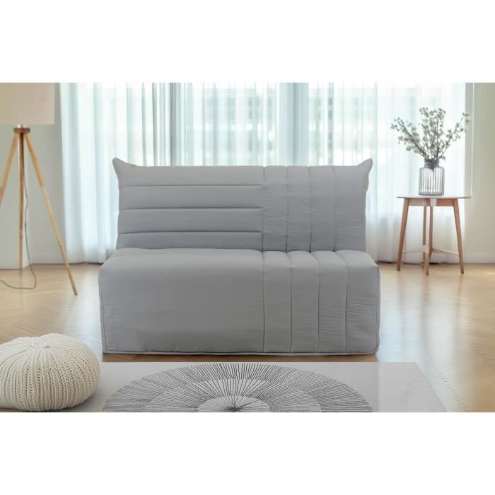 BECCI 2-zits slaapbank - Grijze stof - Bultex matras - B142 x D101 x H95 cm - Gemaakt in Frankrijk