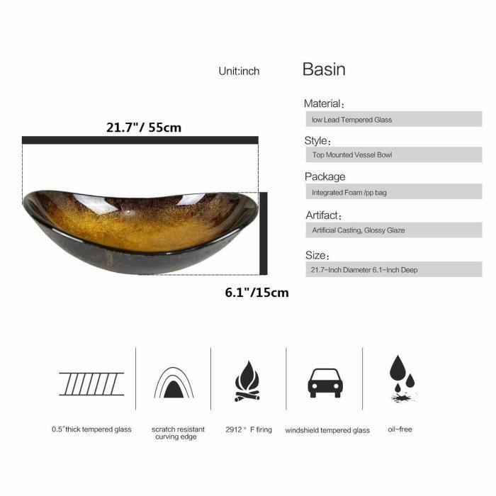Lavabo da appoggio con rubinetto, lavabo per le mani, lavabo da bagno - Giallo