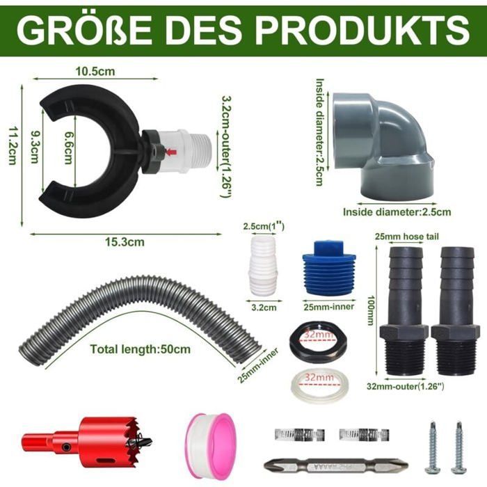 Récupérateur eau pluie tuyau descente Ø70-110mm, collecteur gouttière, kit avec tuyau 50cm Label