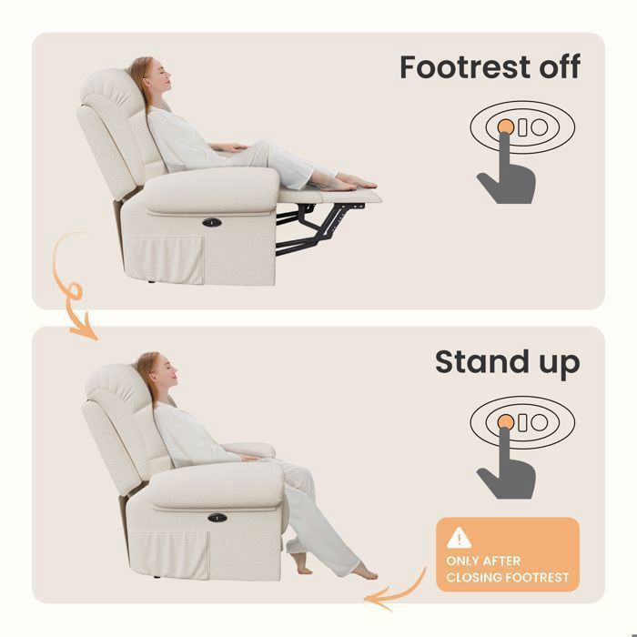 Poltrona reclinabile elettrica regolabile in velluto, ideale per il soggiorno, con porta USB, colore beige.