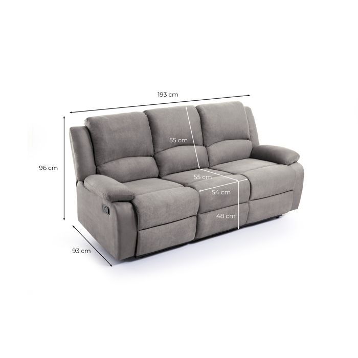LEO 3-Sitzer-Mikrofaser-Relaxsofa – Schwarz – B 193 x T 93 x H 96 cm – LOUNGITUDE