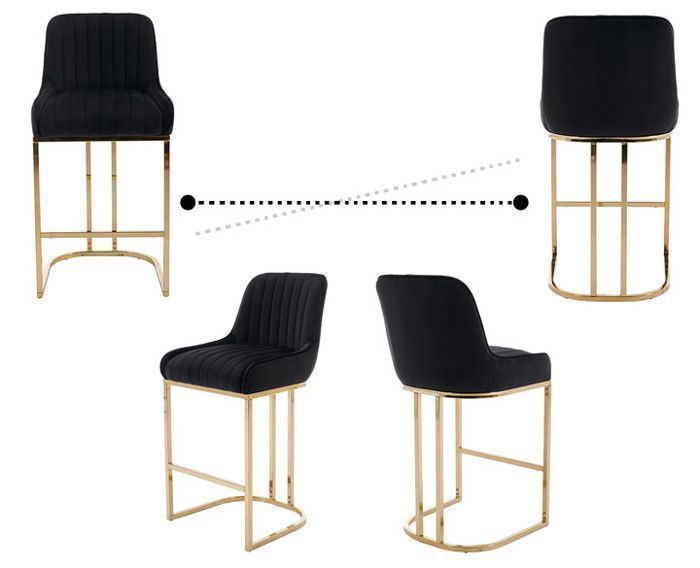 Wahson Chaise de Bar en Velours Chaise Bar Pied Doré Tabouret Bar Lot de 2, Tabouret de Bar avec Coussin Épais, Noir