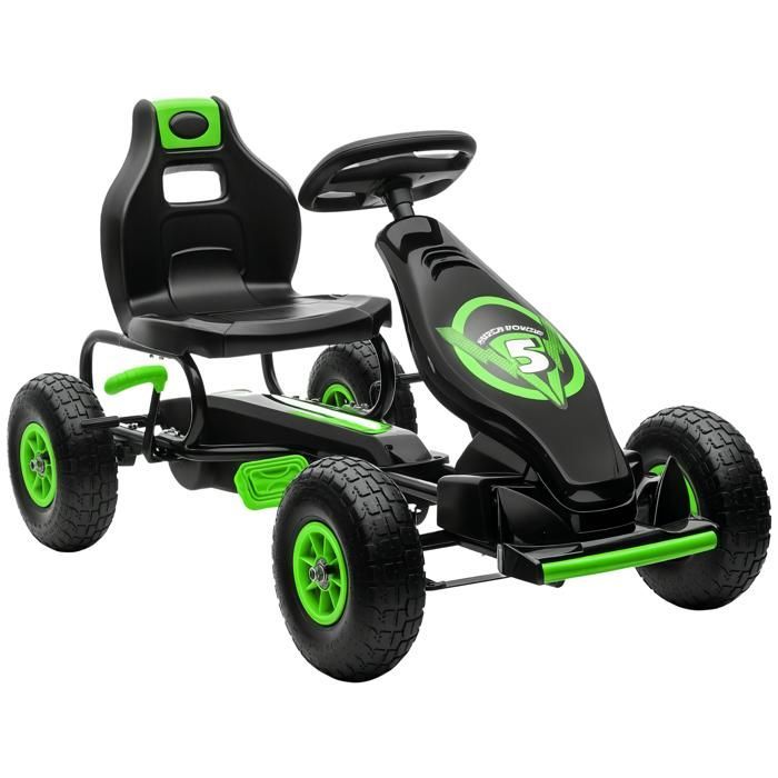 Kart à pédales - HOMCOM - go-kart véhicule enfant siège réglable 3 positions frein à main pneus antidérapant - métal PP - vert noir