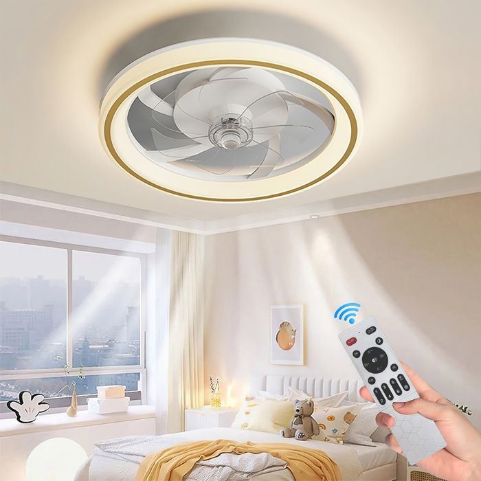 Ventilador de techo LED de 48 cm, 3 colores, regulable, silencioso, con 7 aspas y 6 velocidades.