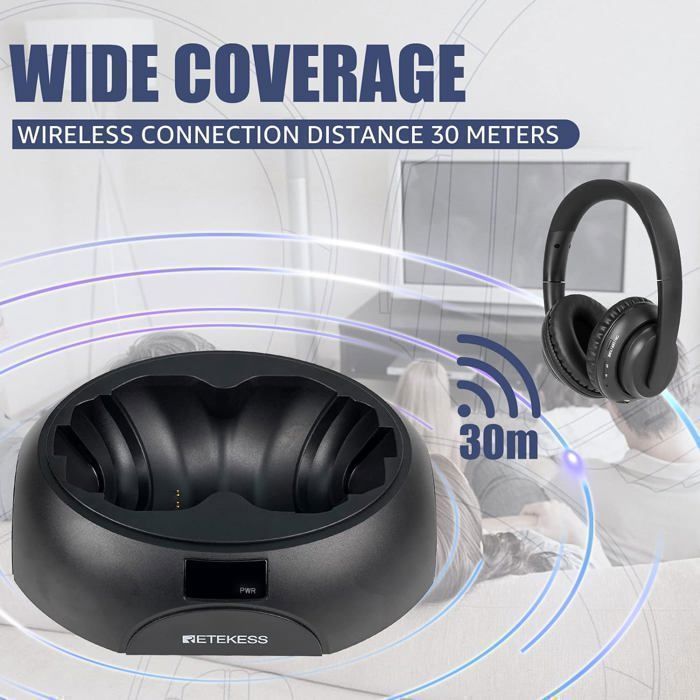 Retekess TA006 Wireless TV Headphones, Audio Headset, 8 Hour Battery Life, 30m Range, 3.5mm Stereo Headphones, RCA Input, Coaxial Cable, Audio Cable