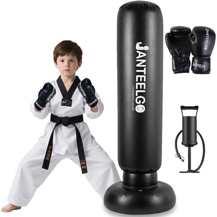 Saco de boxeo infantil con guantes: Saco de boxeo inflable JanTeelGO de 150 cm para niños, ideal para kárate - Saco de boxeo infantil A1