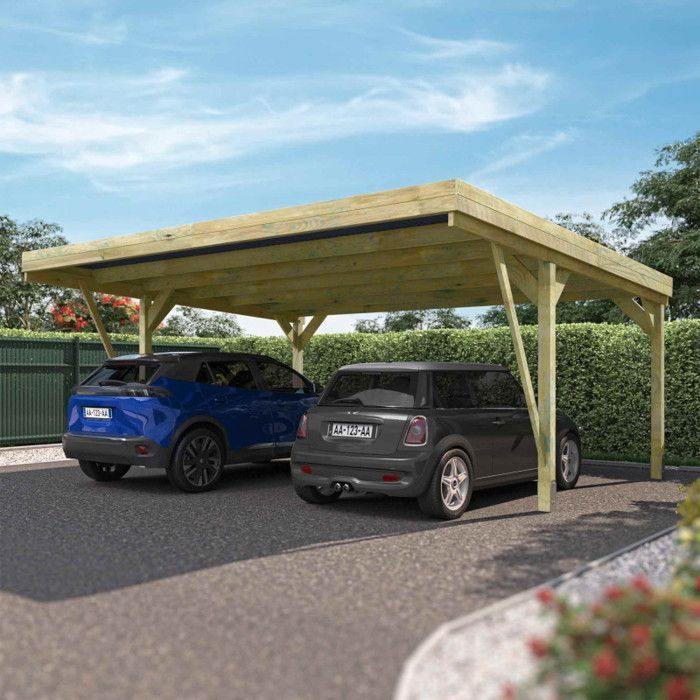 COCHERA DE MADERA PARA 2 COCHES 30,9 M² 4 POSTES 9X9