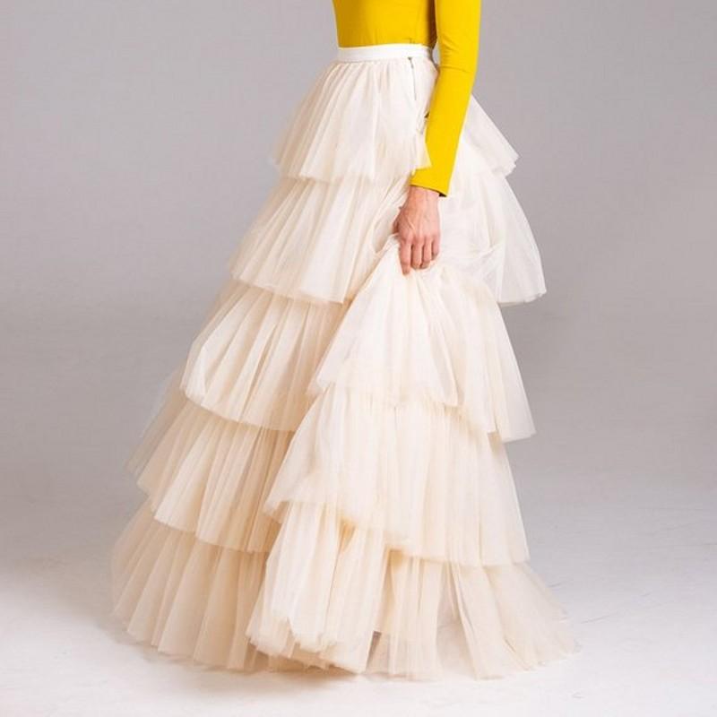 Jupe longue maxi élégante pour femme, en tulle à volants, bouffante et vaporeuse, idéale pour les soirées, les bals et les mariages.
