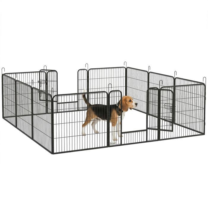 Parc enclos pour animaux - PawHut - modulable acier époxy porte verrouillable - pour chiens, petits animaux - 80 x 80 cm gris