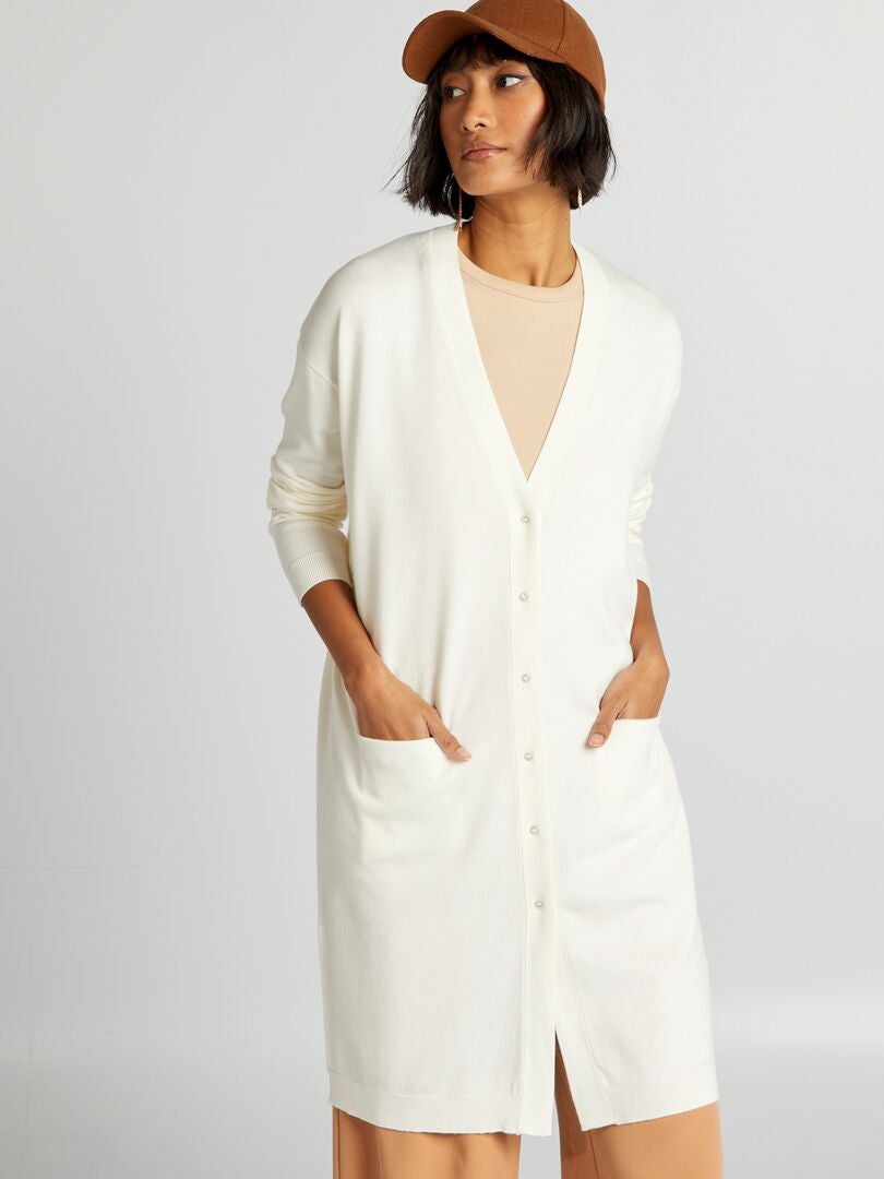 Lange cardigan met knoopjes - WIT
