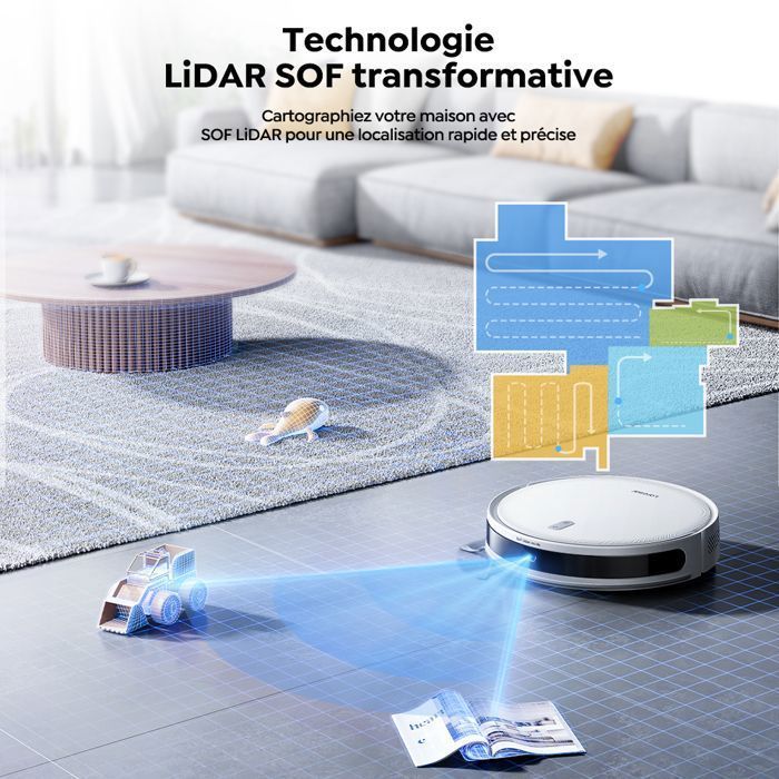 Laresar L10-Aspirateur Robot Laveur 3 en 1 -6500Pa/180 min-SoF LiDAR Navigaton-WiFi/Alexa/APP-Poils d’animaux-Tapis