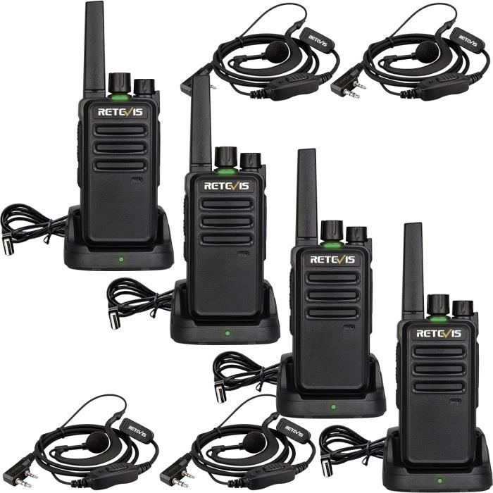 Retevis RT668 Talkie Walkie, PMR446 sans Licence 16 Canaux, Walkie Talkie avec Casque, Mains Libres VOX, CTCSS/DCS  (Noir, 4Pcs)