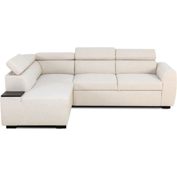 Canapé d'angle convertible réversible - 4/5 places - KELIO - Tissu Beige - 3 tétières - 245 x 184 x 77/87 cm