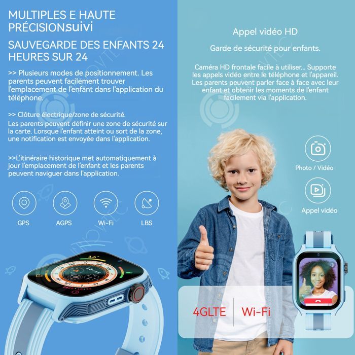 INN Smartwatch 1,83 Zoll Farb-Touchscreen 240x284 Pixel Ortungs-Smartwatch für Jungen und Mädchen