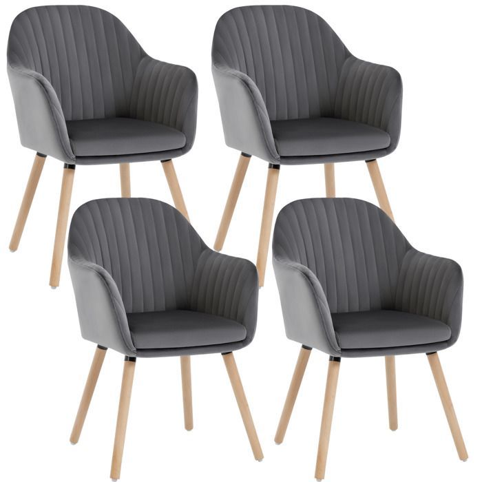 Juego de 4 sillas de comedor WOLTU, sillas de recepción de terciopelo y madera maciza, gris oscuro.