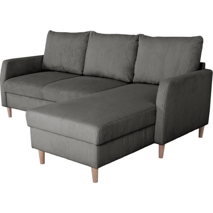 Vaste hoekbank - 3-zits - CHIPY - Lincoln Antraciet stof - Natuurhouten poten - 192 x 82 x 138 cm