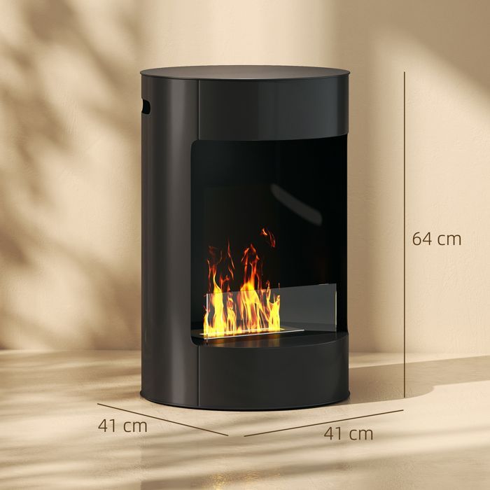 Chimenea de bioetanol - HOMCOM - Depósito de 0,9 L - Tiempo de combustión aprox. 3 horas - Extintor - Acero - Ø 41 x 64 cm - Negro