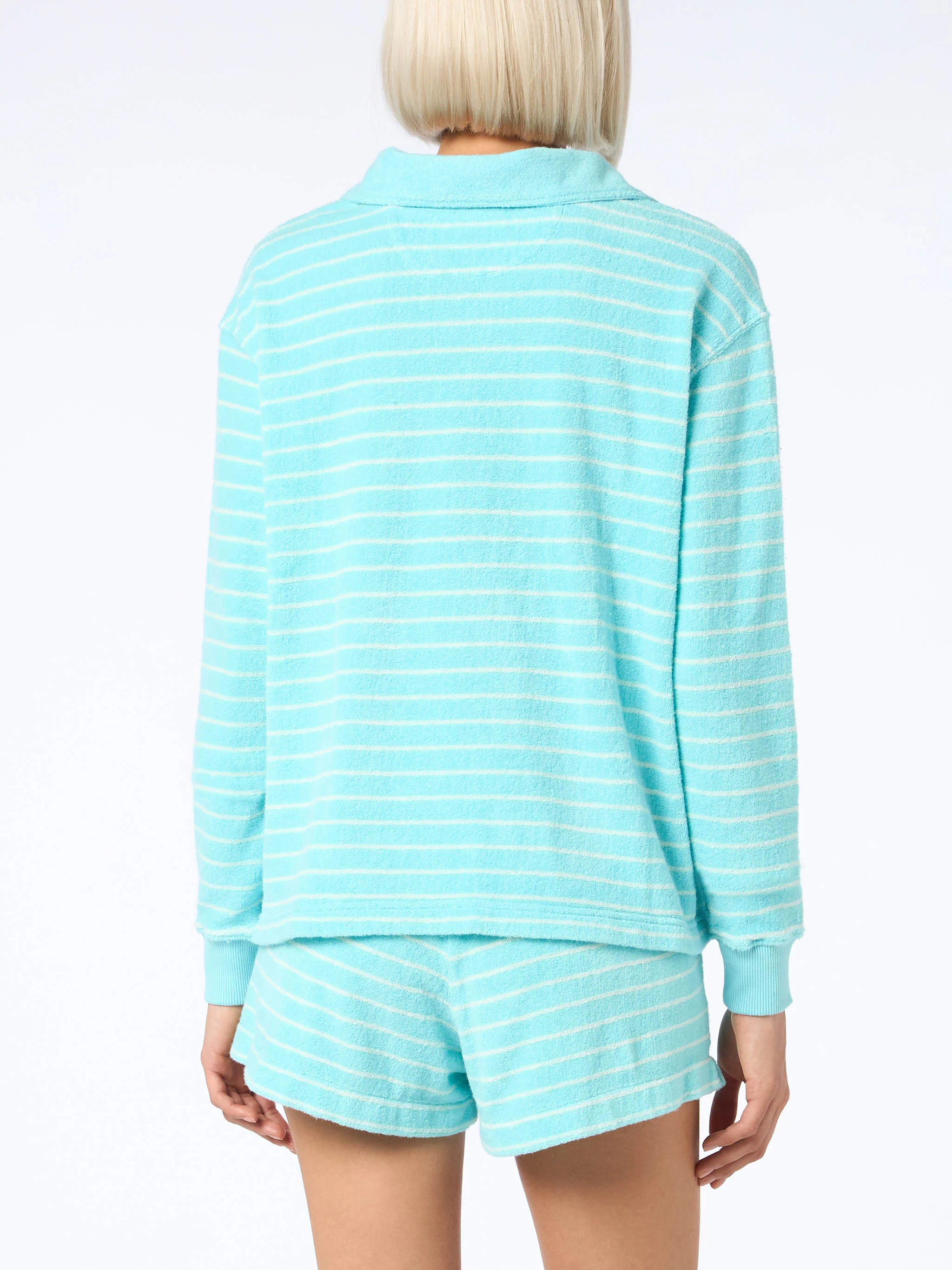 Sweat-shirt éponge à rayures bleu clair Magda