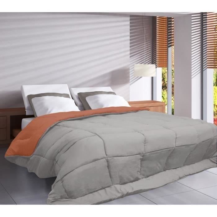 CALGARY - Warm Microfiber Duvet 400g/m² - Pebble Grey & Ginger Brown - 140 x 200 cm
