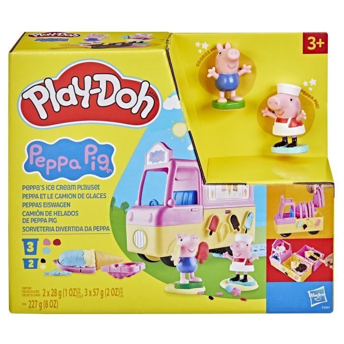 Play-Doh Peppa Pig e il camioncino dei gelati, con le statuine di Peppa Pig e George, 5 vasetti di pasta modellabile, età 3+
