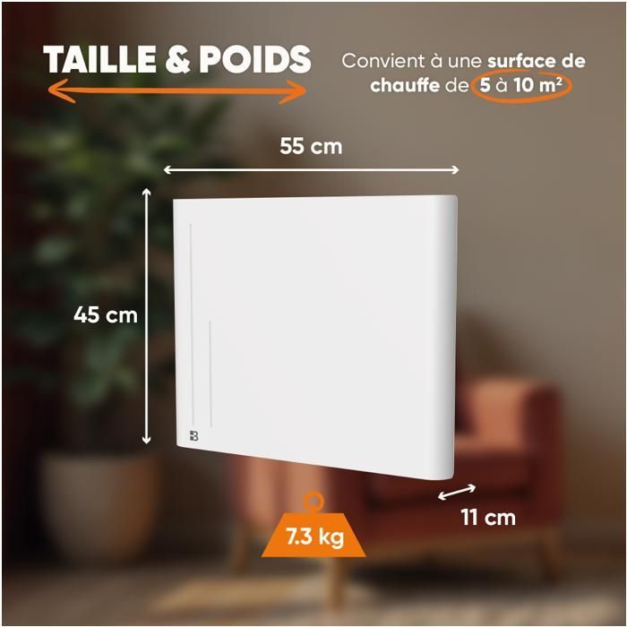 Fixed ceramic dry inertia electric radiator - BESTHERM - ALBA 1500W - horizontal white