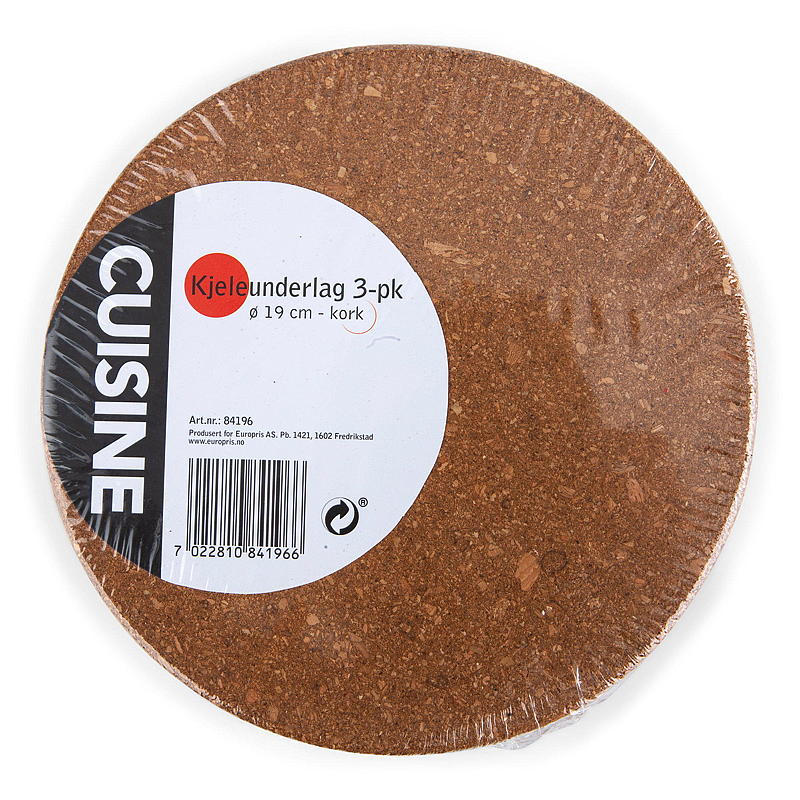 Grytekluter til kjøkken, 3-pakning, diameter 19 cm, kork